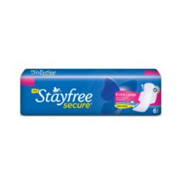 STAYFREE Sanitary Pads - Secure Xl Cottony Soft, with Wings, 6 pads